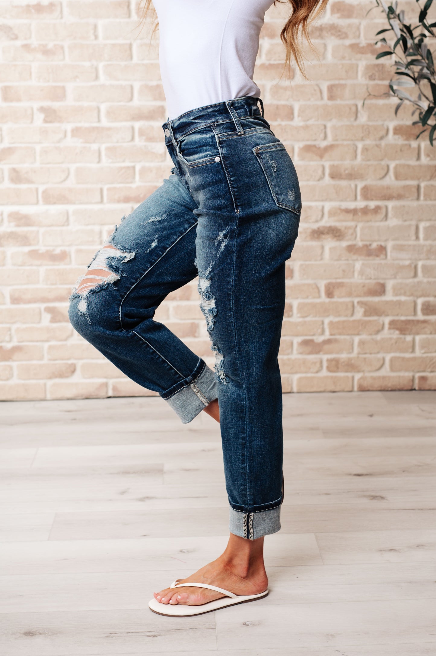 The Bethany- Mid Rise Cuffed Destroyed Boyfriend Jeans