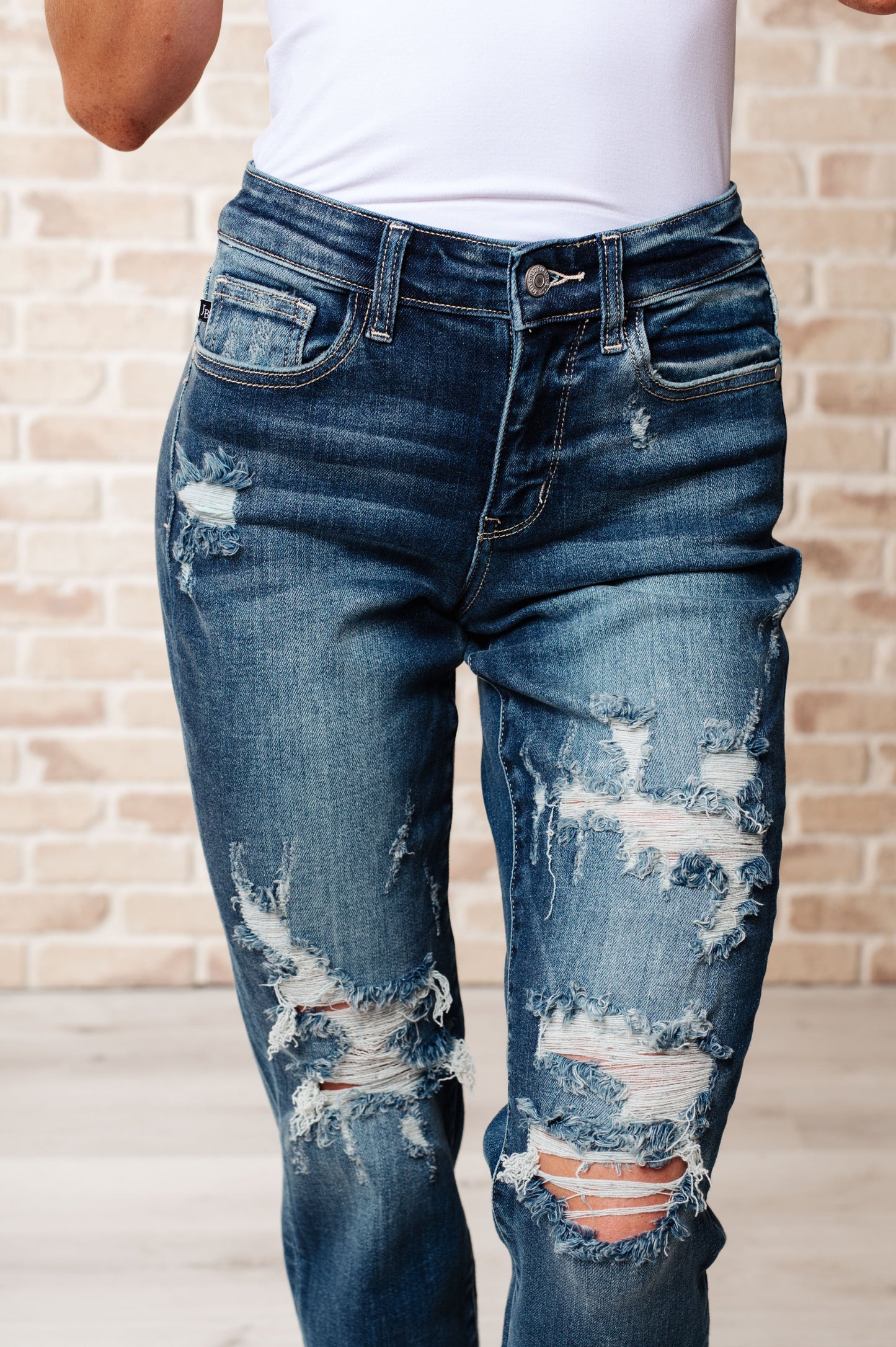 The Bethany- Mid Rise Cuffed Destroyed Boyfriend Jeans