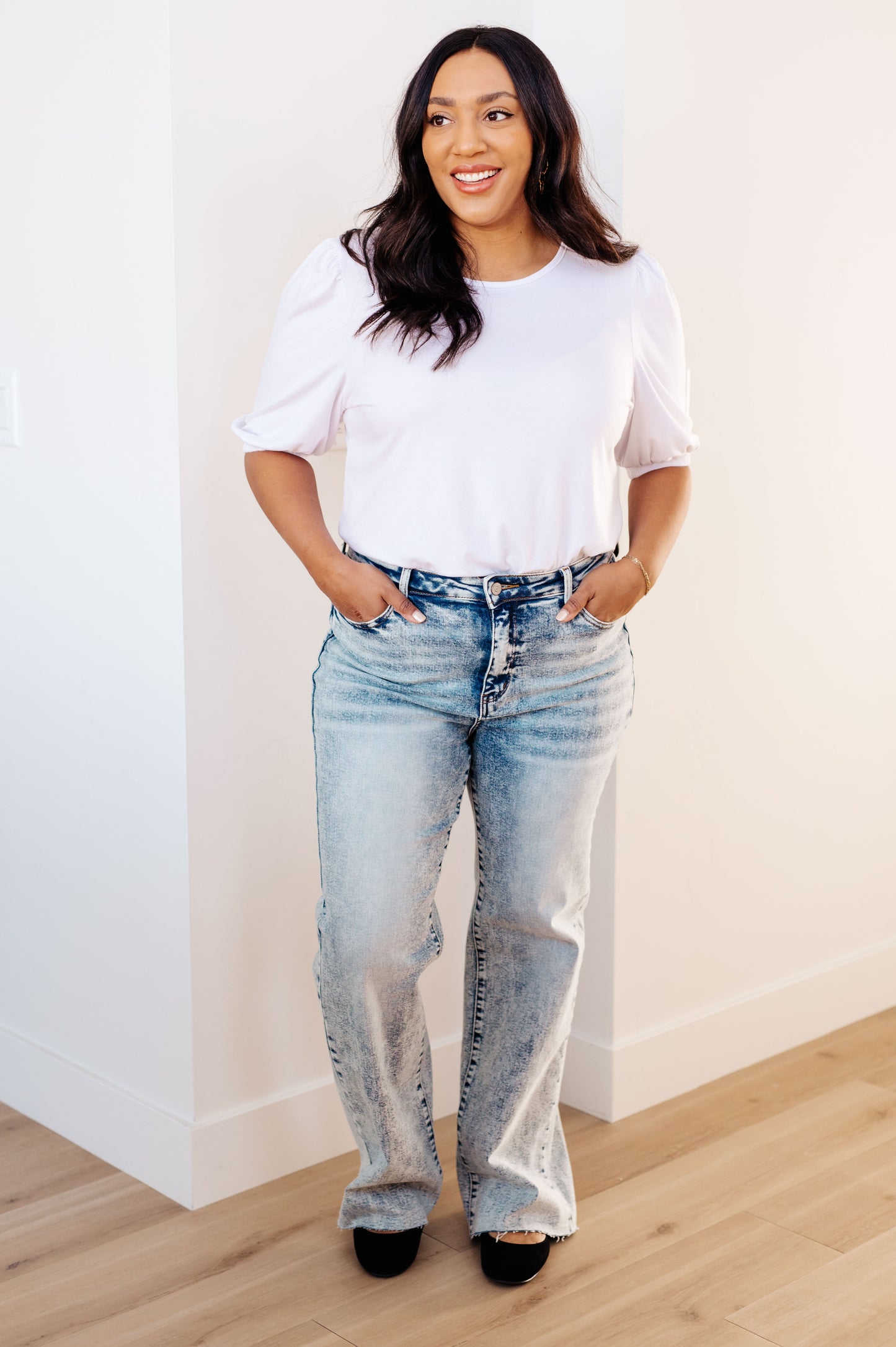 The Rachel- Mineral Wash Raw Hem Judy Blue Wide Leg Jeans