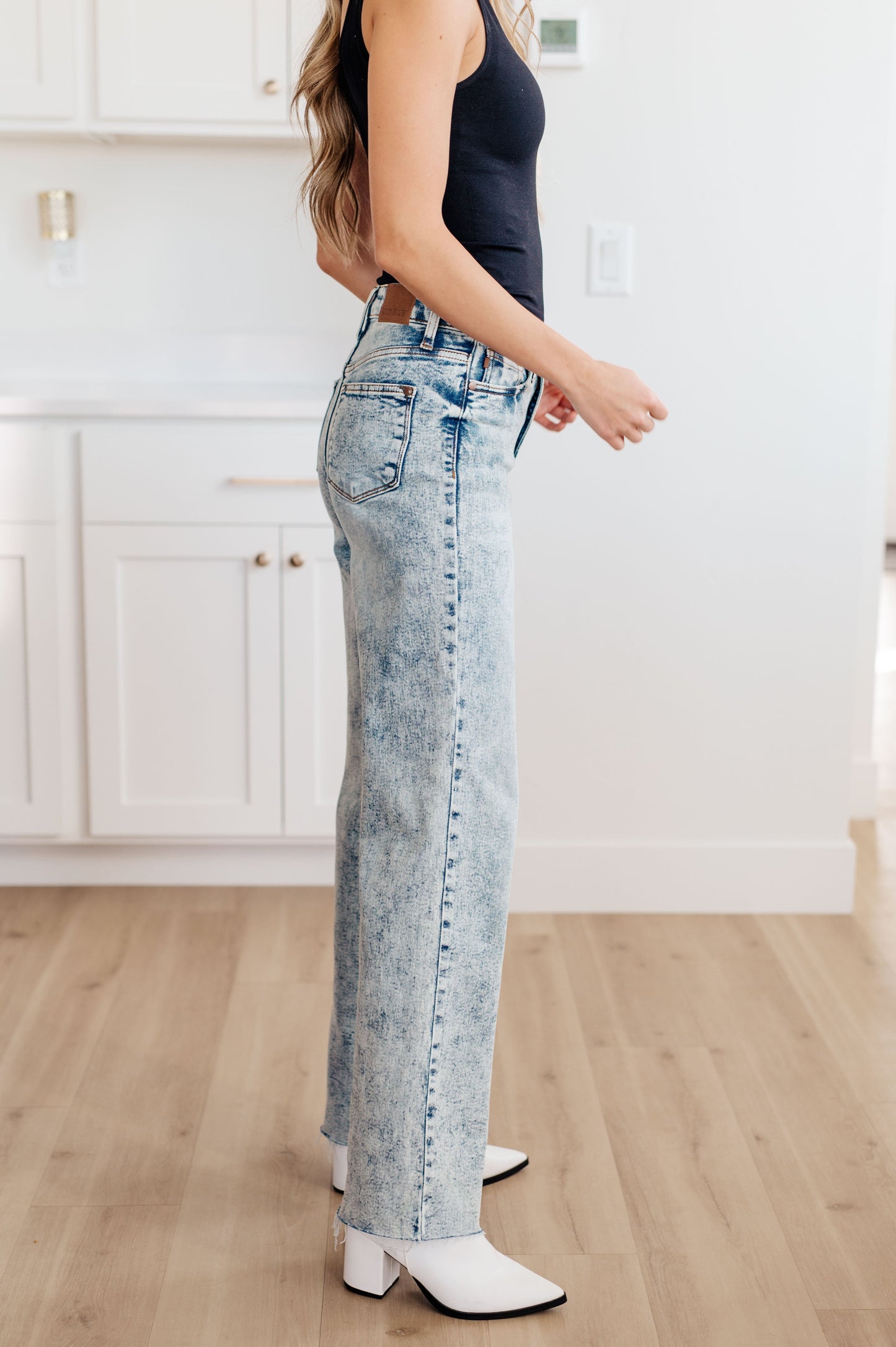 The Rachel- Mineral Wash Raw Hem Judy Blue Wide Leg Jeans