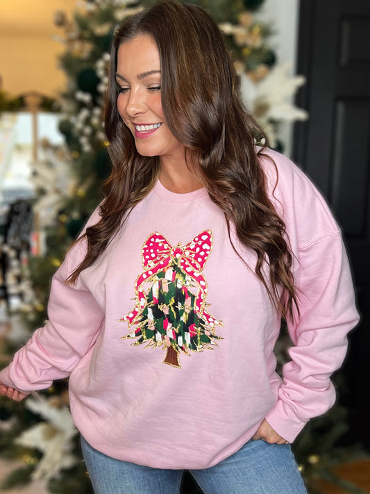 Pink Multicolor Tree w/Pink Bow on Light Pink - Tee, Long sleeve or Sweatshirt