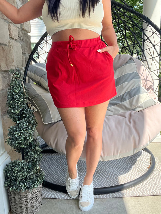 Red Summer Skirt w/ Built in Shorts & Pockets