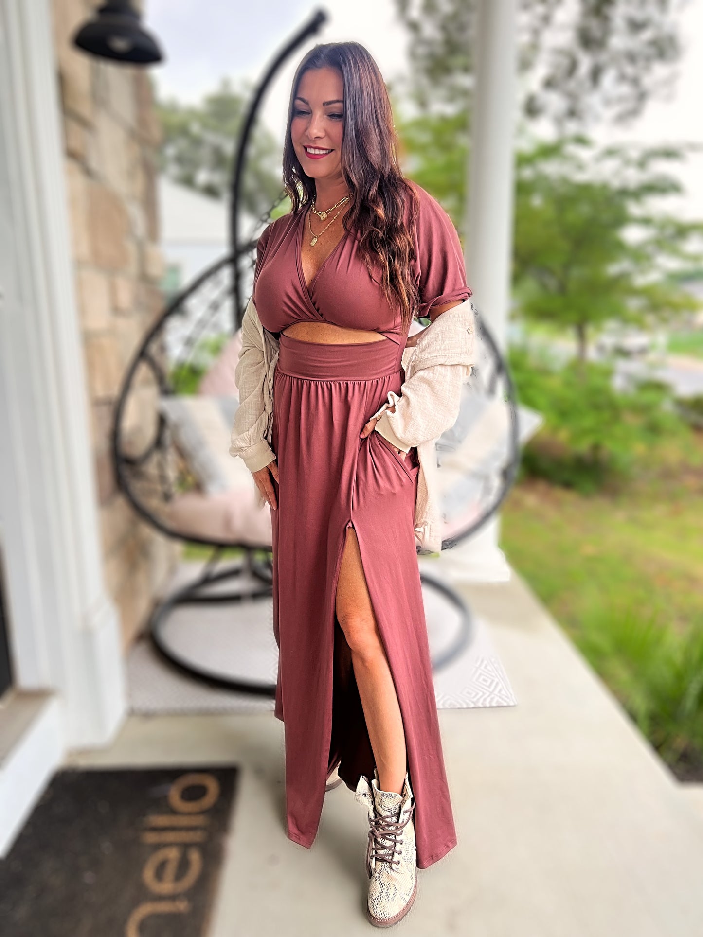 Making Moves Dress- Chestnut