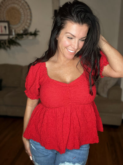 Day Trips Smocked Top- Red