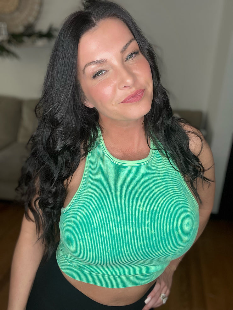 Padded Ribbed Cropped Cami
- Kelly Green