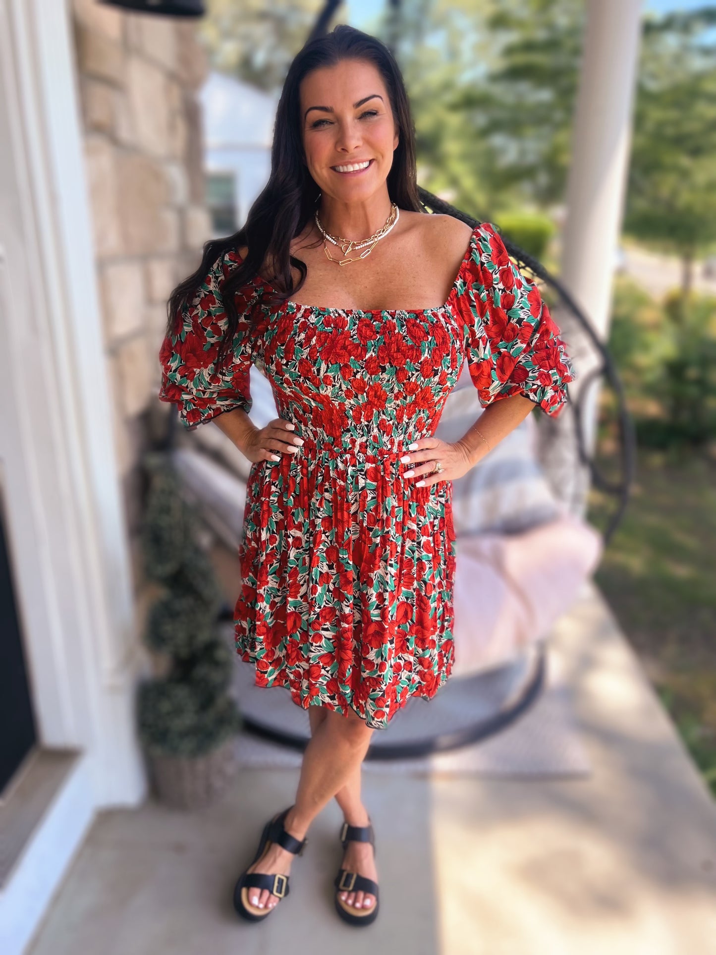 Gorgeous Gal Smocked Dress- Red