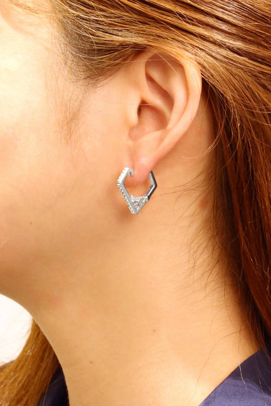 Silver 14K Gold Dipped Diamond Shaped Hoop Earrings