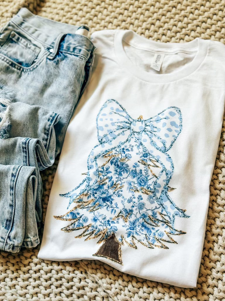 Oh Christmas Tree Tee- Blue Bow