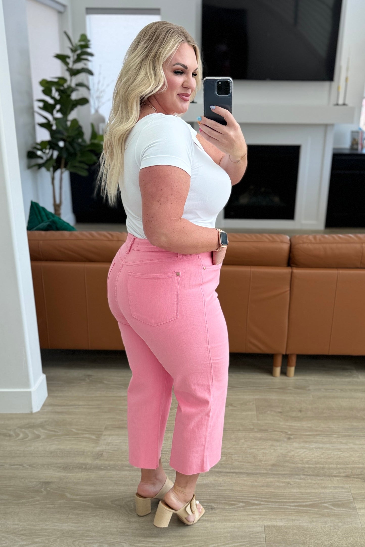 Pink Tummy Control Wide Leg Crop Judy Blue Jeans