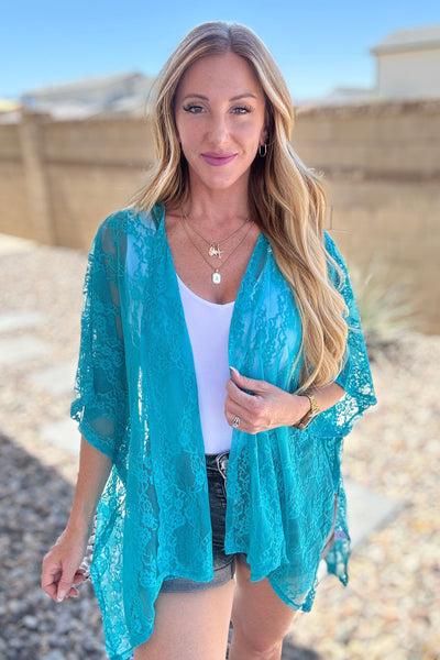 Good Days in Summer Lace Kimono- Teal