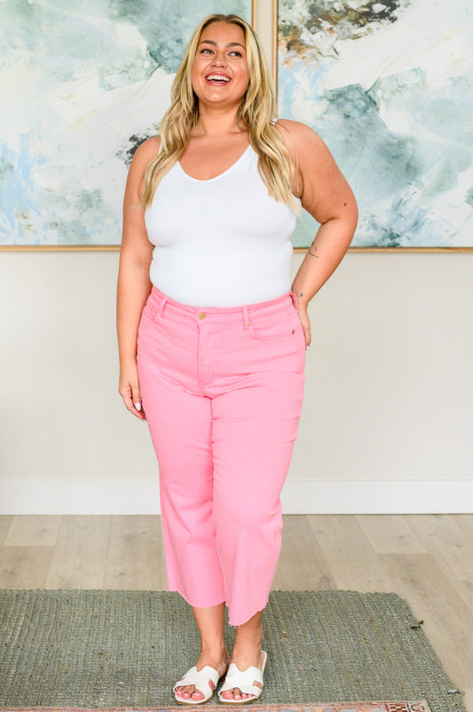 Pink Tummy Control Wide Leg Crop Judy Blue Jeans