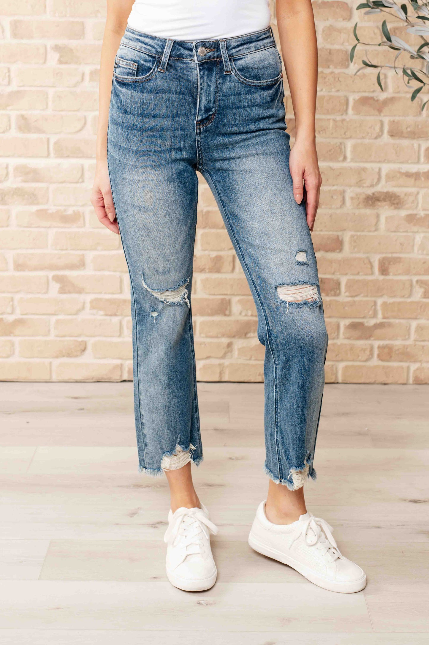 The Crystal- Distressed Crop Straight Leg Judy Blue Jeans