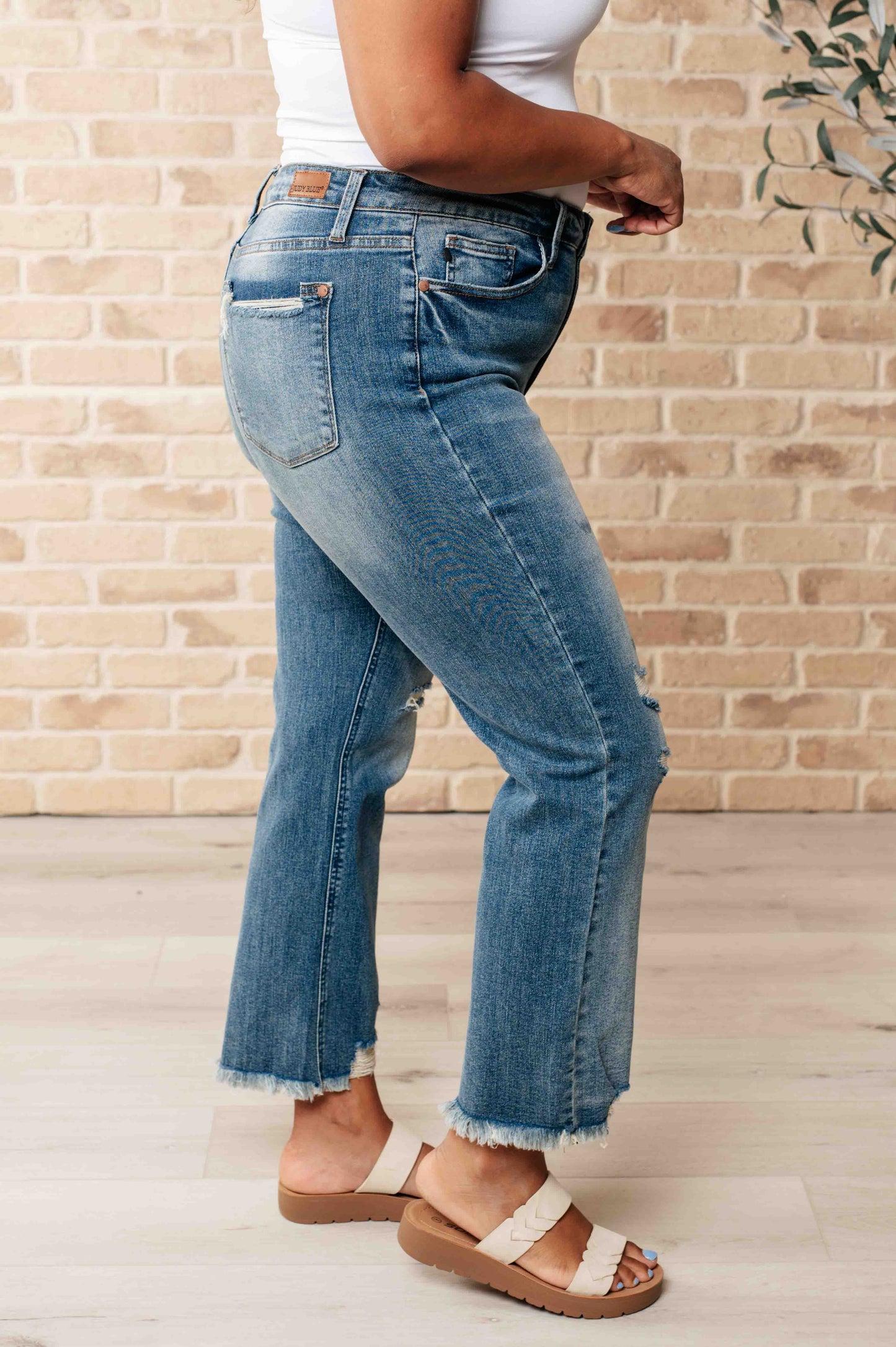 The Crystal- Distressed Crop Straight Leg Judy Blue Jeans