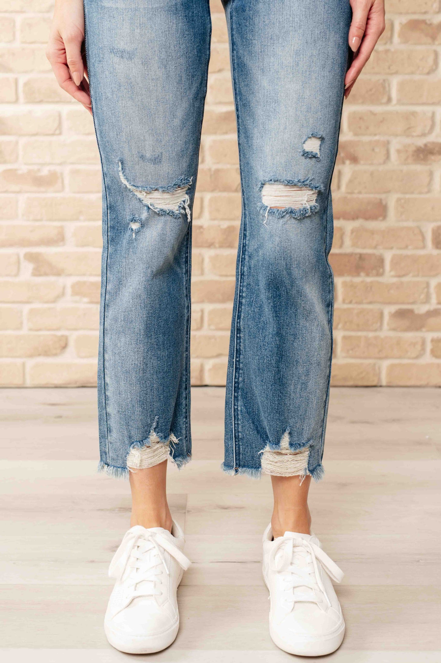 The Crystal- Distressed Crop Straight Leg Judy Blue Jeans