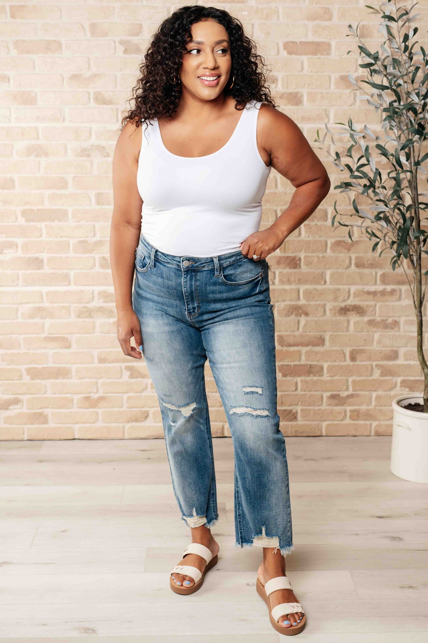 The Crystal- Distressed Crop Straight Leg Judy Blue Jeans