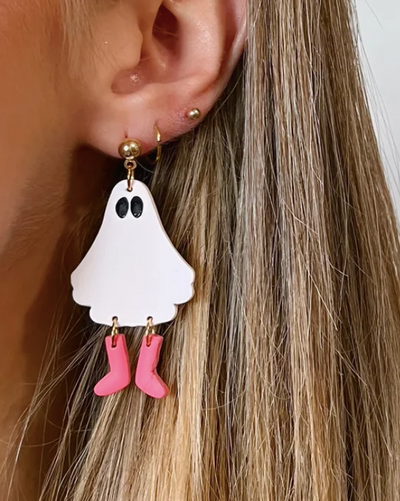 Pink Boots Ghost Earrings