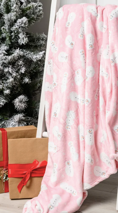 *Pink Snowman Fleece Blanket