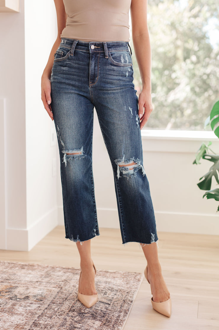 The Barton- Distressed Wide Leg Crop Judy Blue Jeans