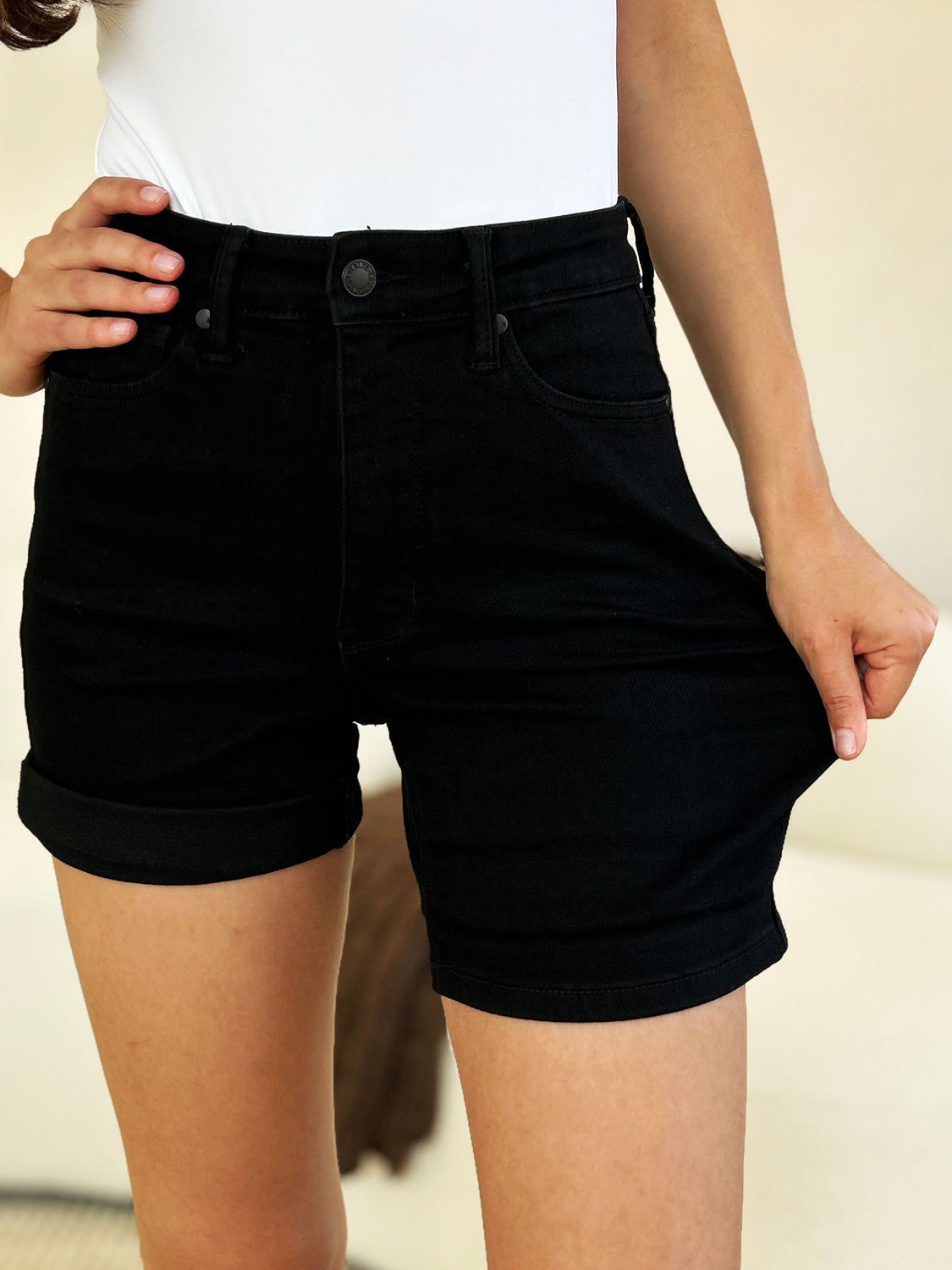 High Waist Tummy Control Cuffed Judy Blue Shorts