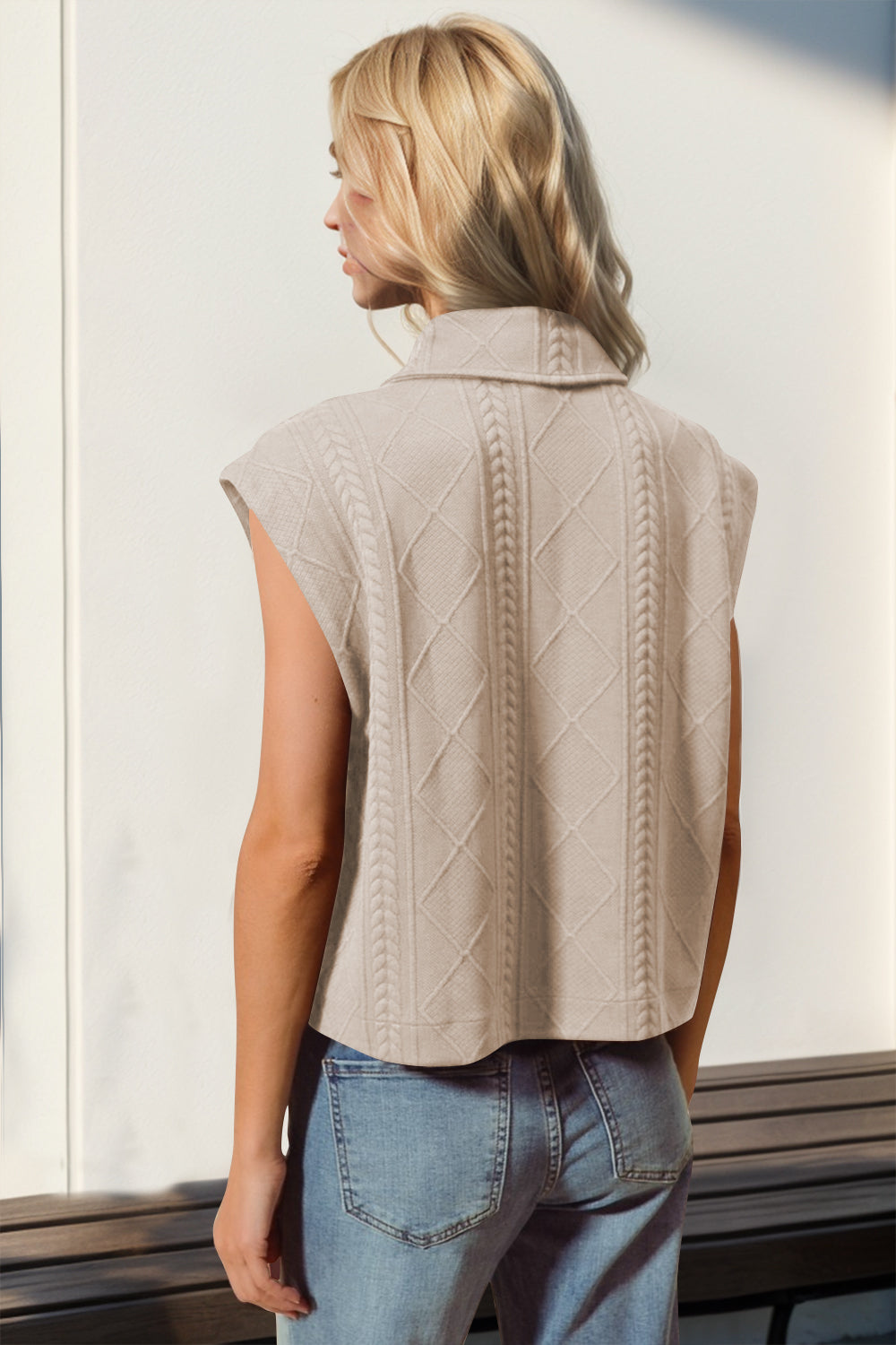 Snap Down Texture Crop Vest- Dust Storm