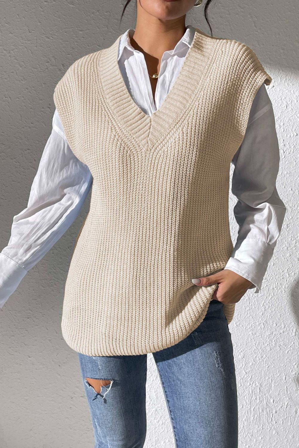 V-Neck Sweater Vest- 5 Colors (Light Blue, Chocolate, Black, Beige, Ivory)