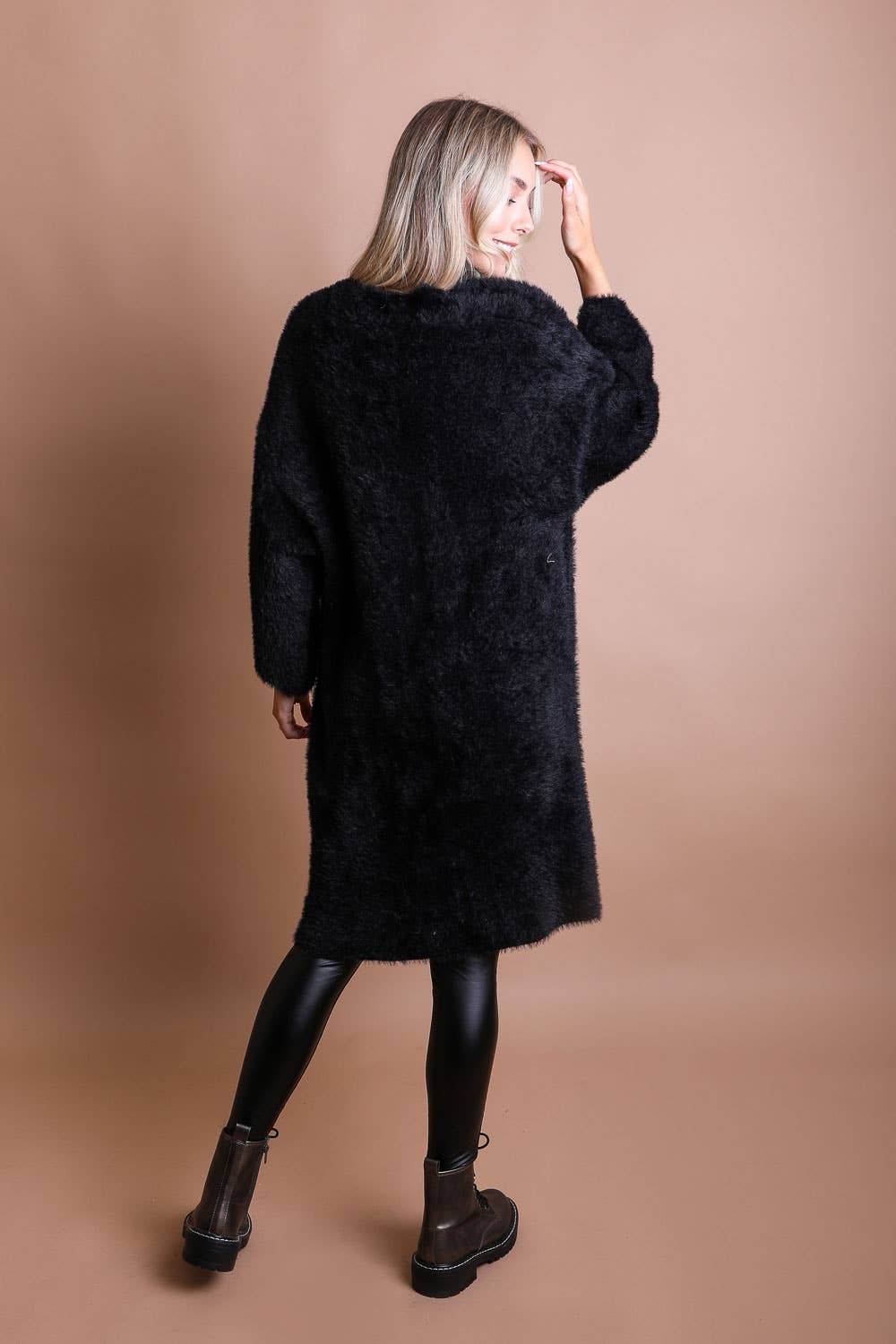 Luxe Faux Mohair Cardigan for Fall – Cozy & Elegant Warmth : Black