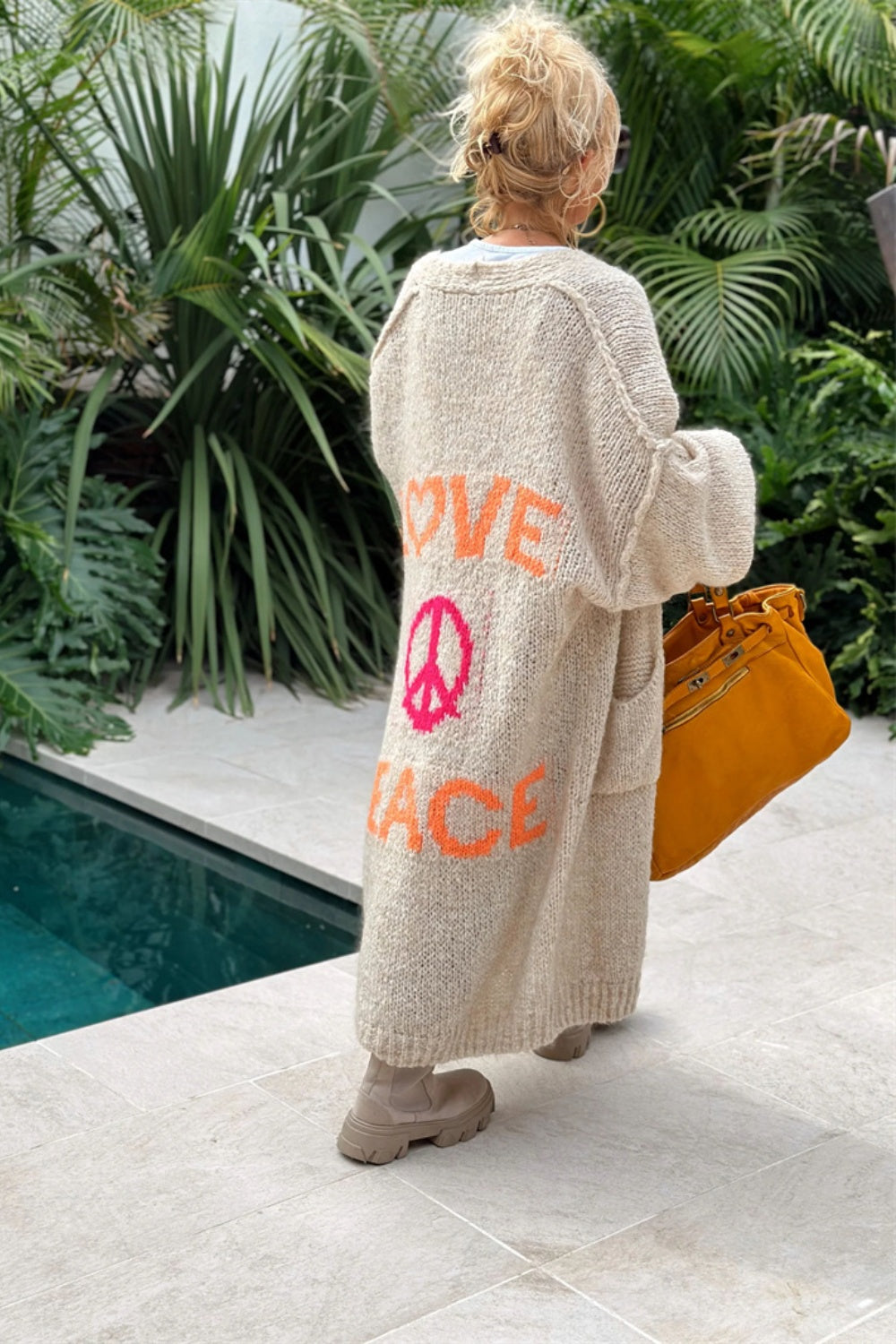 Love Peace Dropped Shoulder Cardigan