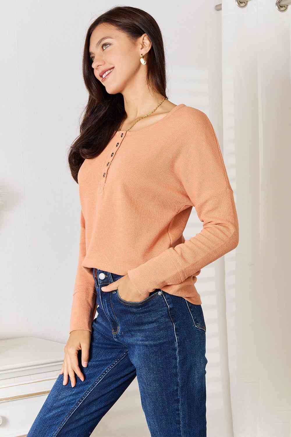 ~Half Button Long Sleeve Top