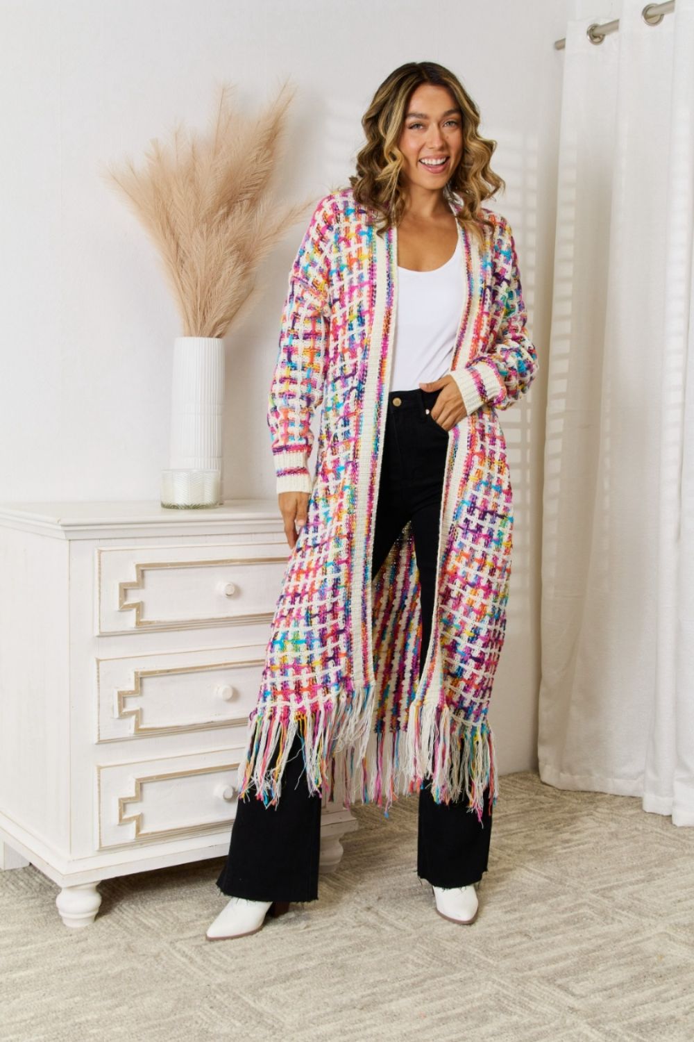 Colorful Fun Fringe Hem Cardigan