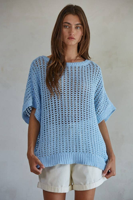 Dockside Daze Knit Top- Coastal Sky Blue W1792