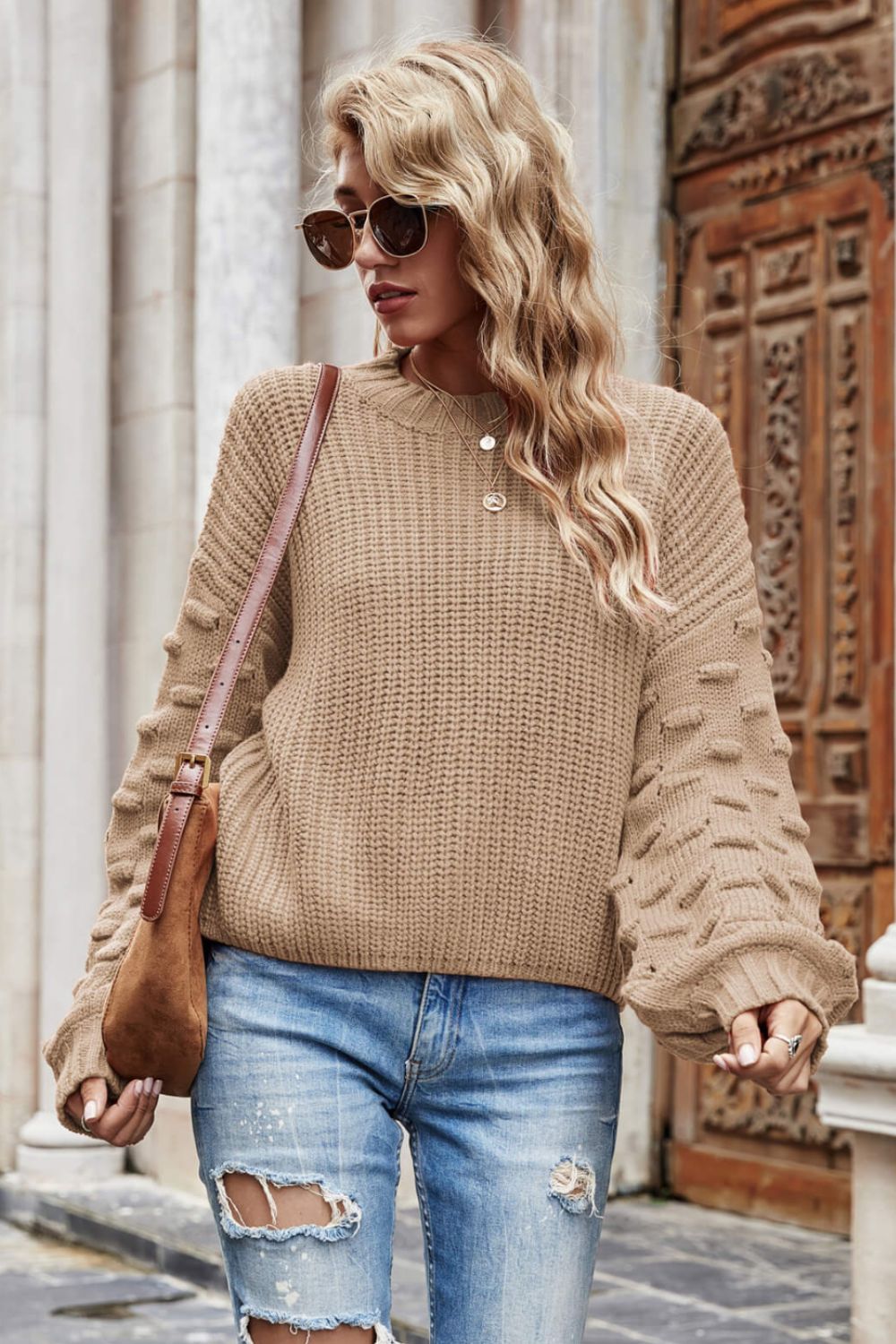 Weekend Style Rib-Knit Dropped Shoulder Sweater- 4 Colors (Black, Orange, White, Khaki)