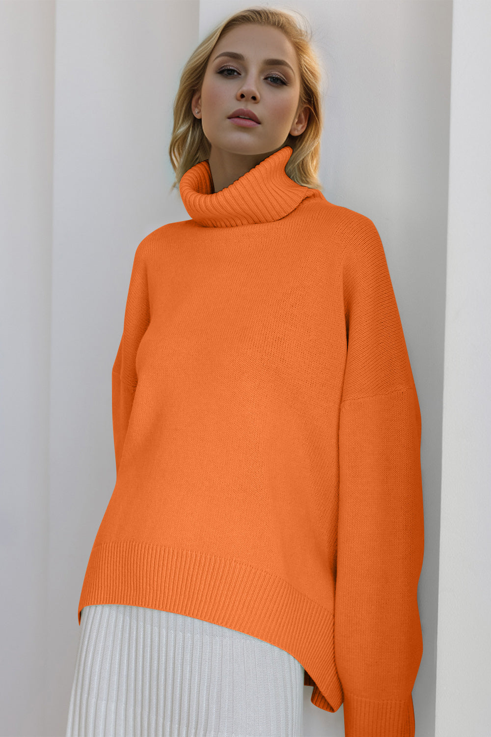 Turtleneck Dropped Shoulder Sweater- 12 Colors