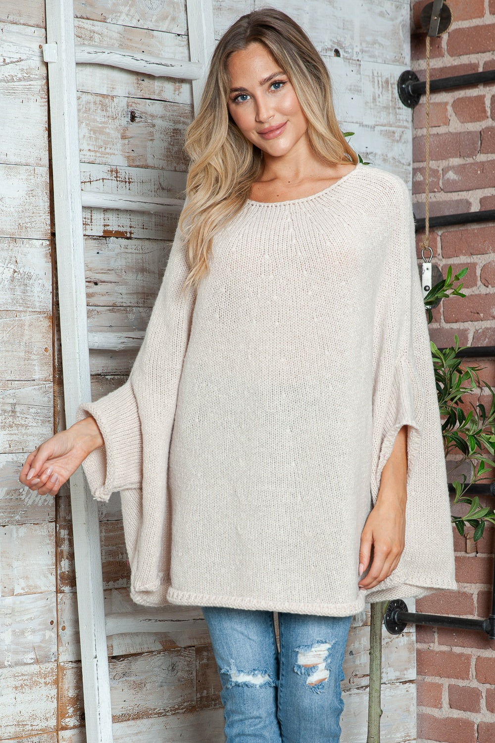 Batwing Sleeve Sweater- 5 Colors (Cream, Khaki, Deep Red, Blush, Gray)