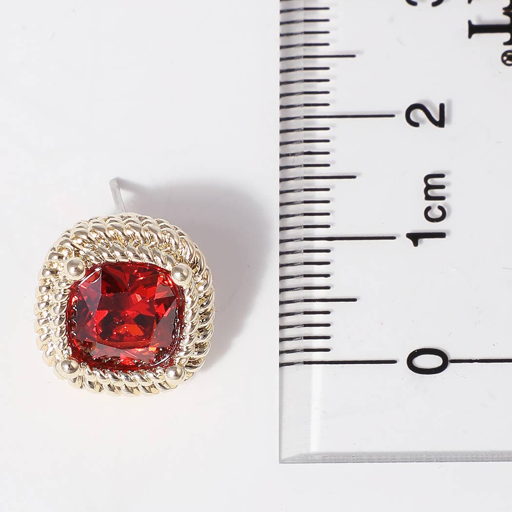 Basic B Stud Earrings- Ruby Red