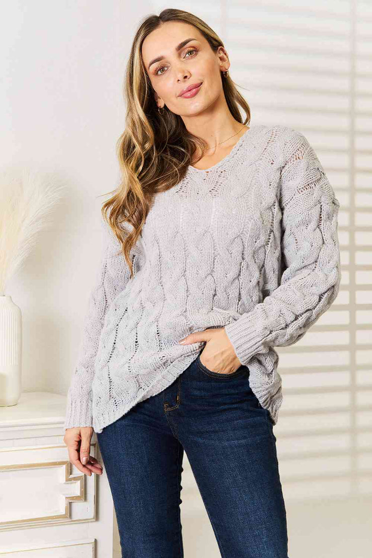 ~Cable-Knit Hooded Sweater