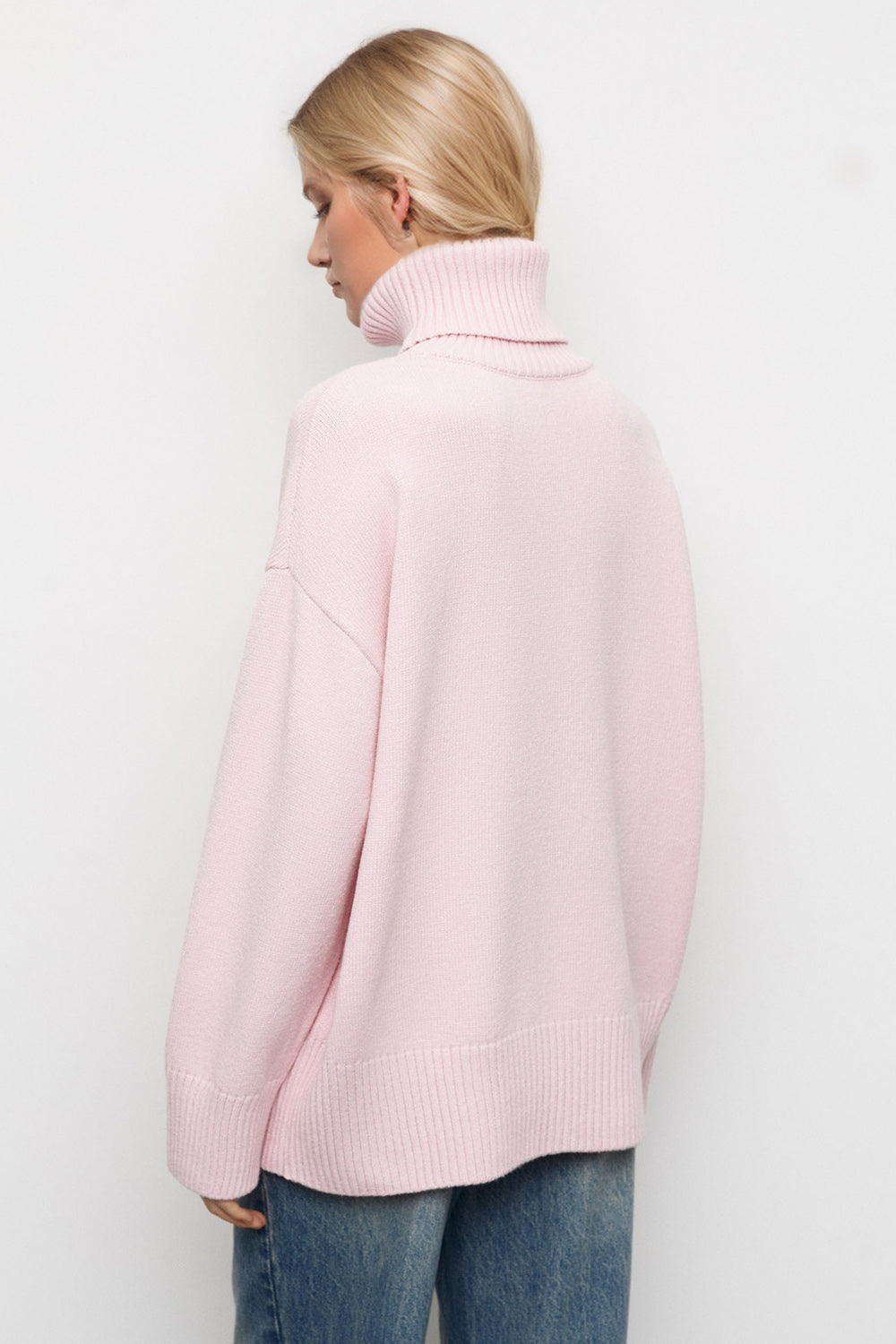 Turtleneck Dropped Shoulder Sweater- 3 Colors (Hot Pink, Blush, White)