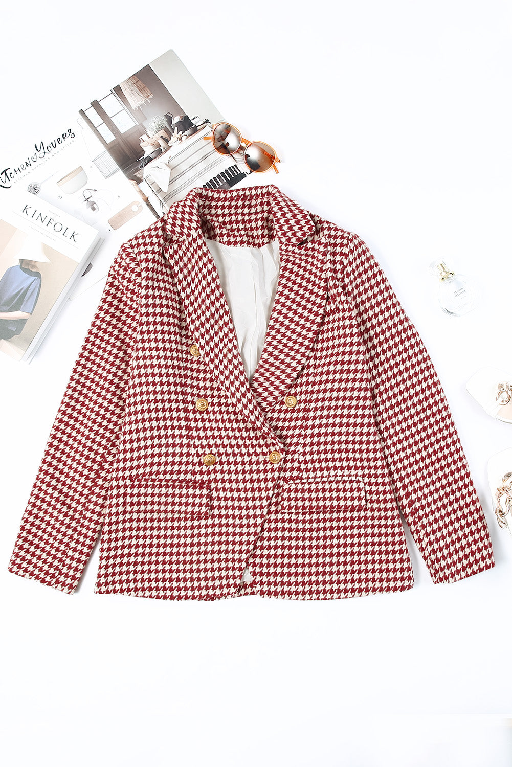 Houndstooth Double-Breasted Blazer