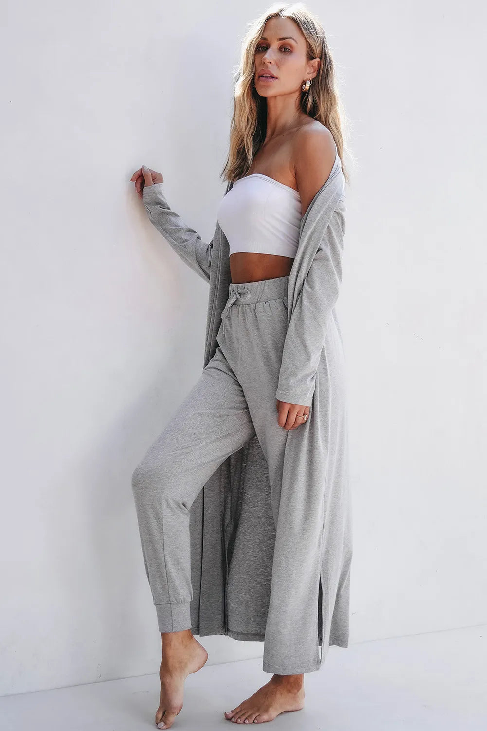 2pc Cardigan & Pants Lounge Set- Grey