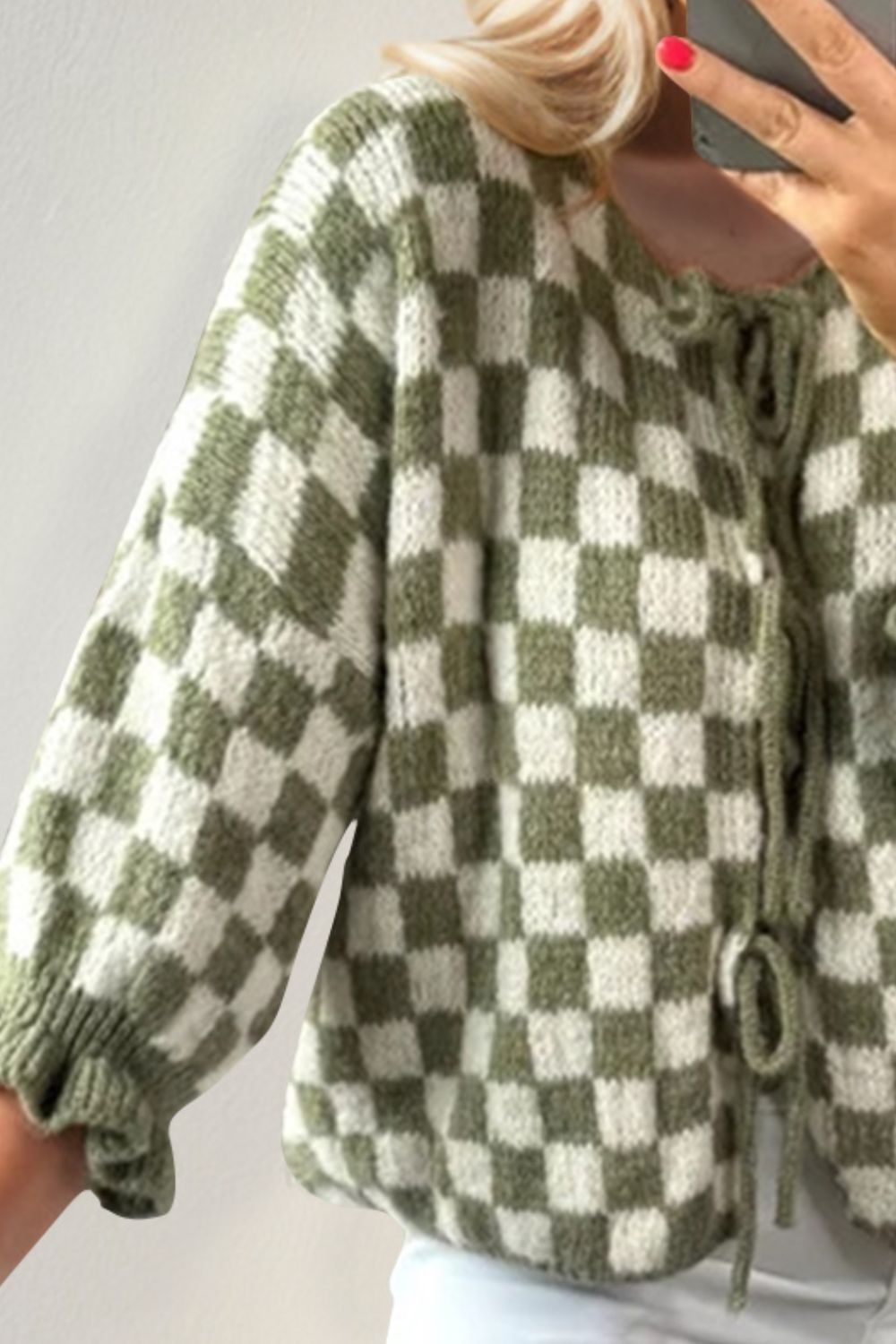 Tied Checkered Dropped Shoulder Cardigan- 7 Colors