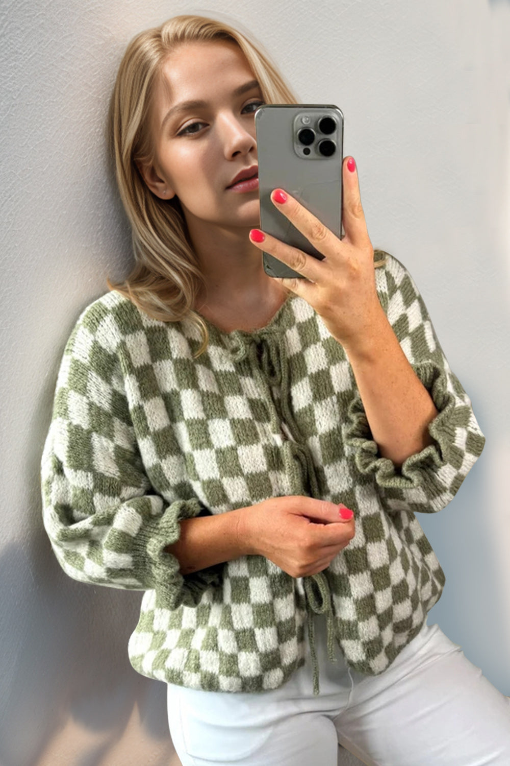 Tied Checkered Dropped Shoulder Cardigan- 7 Colors