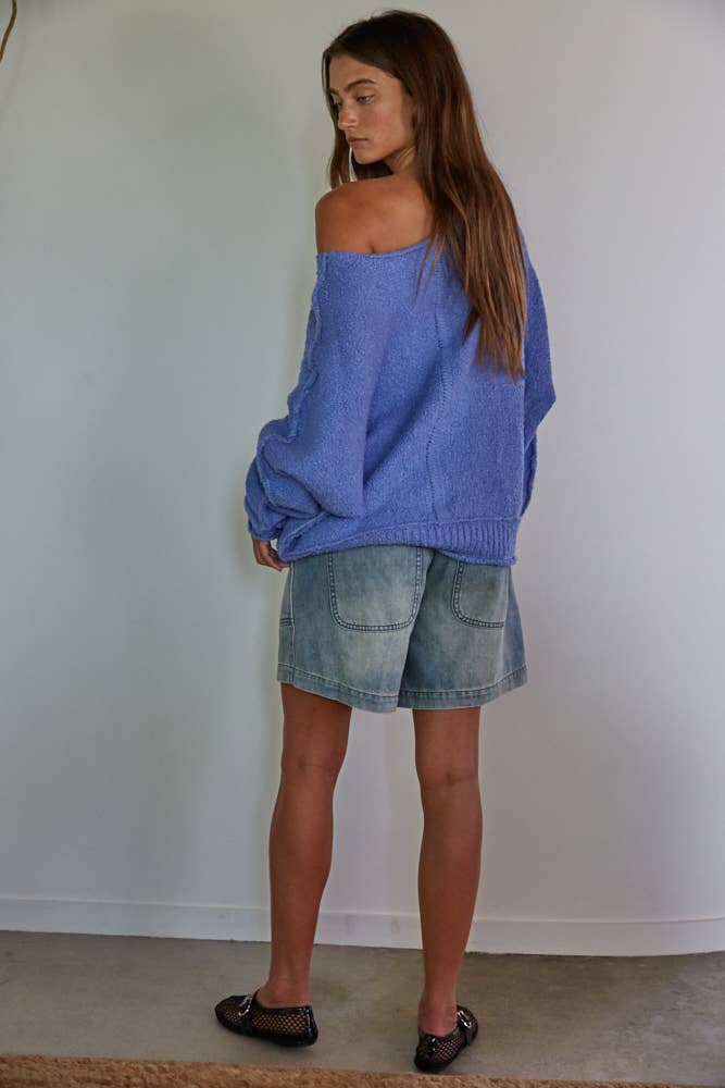 W1768 | Knit Sweater Cotton Nylon Boat Neck Pullover: Dusty Mint / S