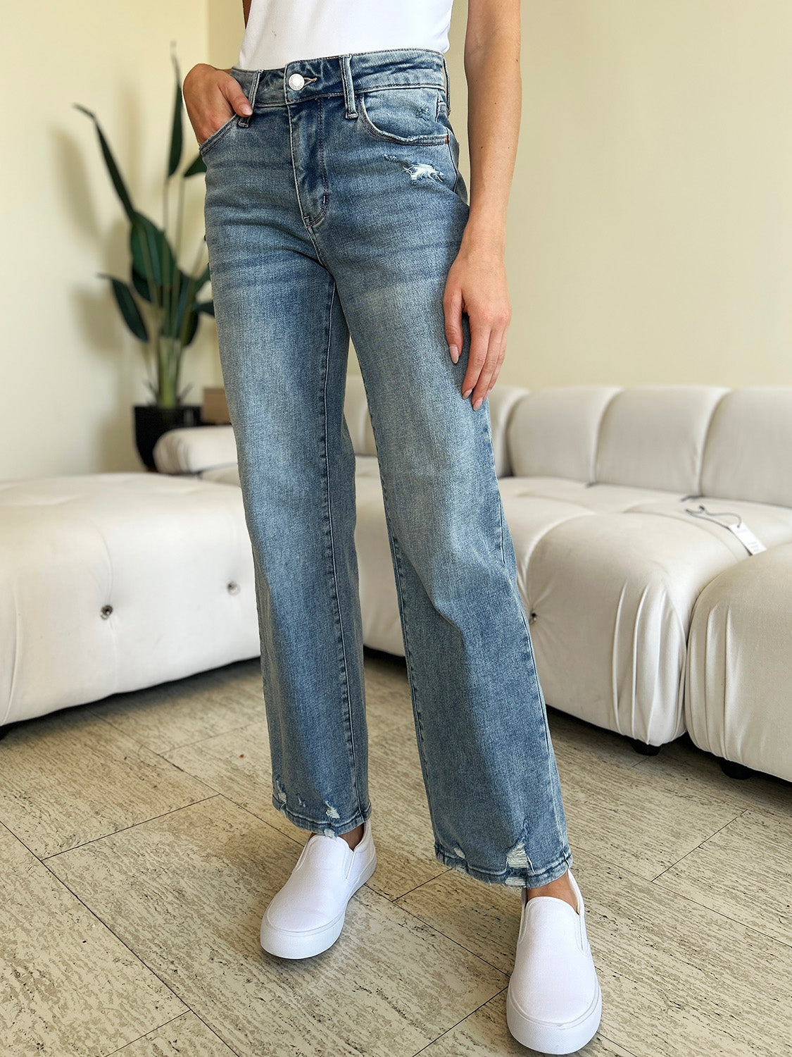 The Kelsey- Judy Blue Distressed Straight Jeans