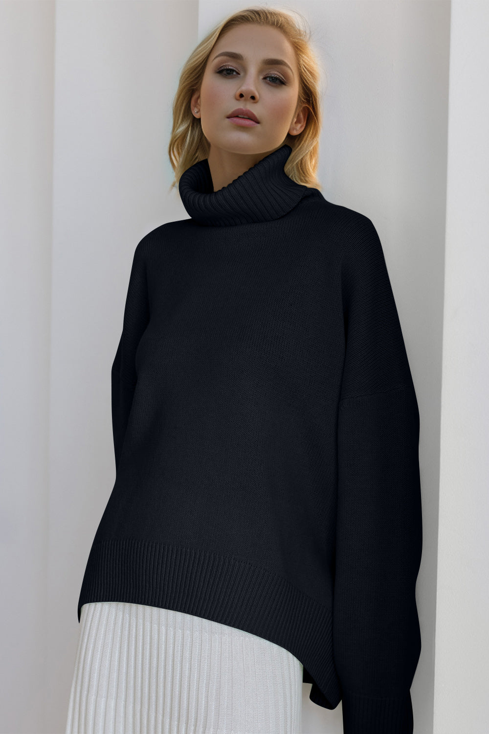 Turtleneck Dropped Shoulder Sweater- 12 Colors