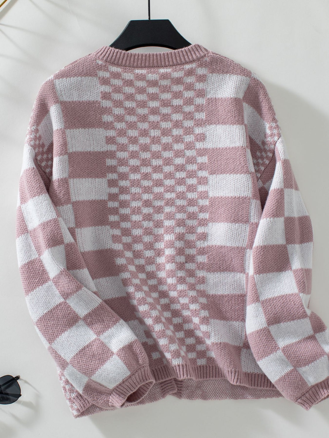 Checkered Open Front Dropped Shoulder Cardigan- 2 Colors (Tan, Dusty Pink)