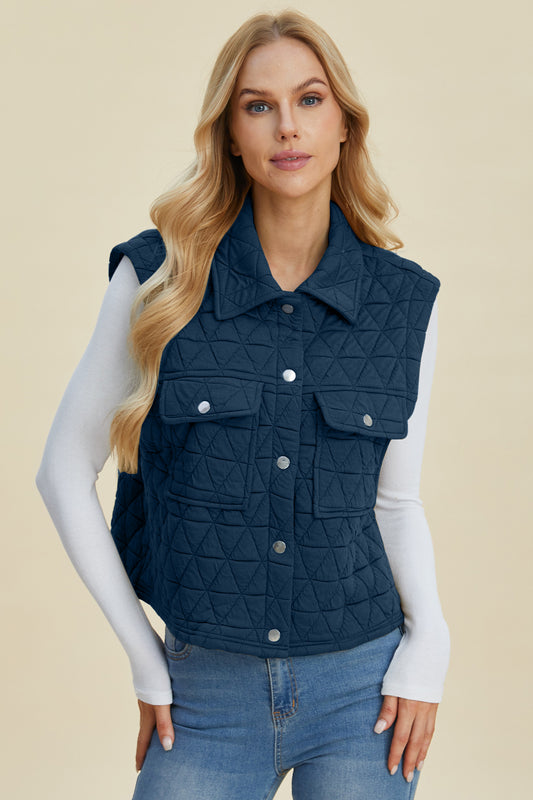 Pocketed Texture Snap Down Vest Coat- 2 Colors (Peacock Blue, Black)