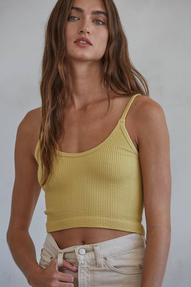 S1072 | Knit Ribbed Seamless UV Neck Brami: Chalk / ML