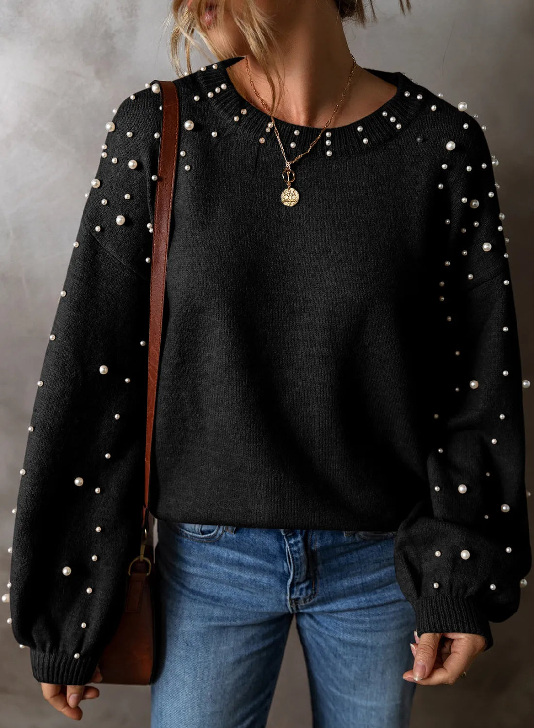 In the Details Pearl Sweater - 4 Colors - Black, Emerald, Mocha, Gray