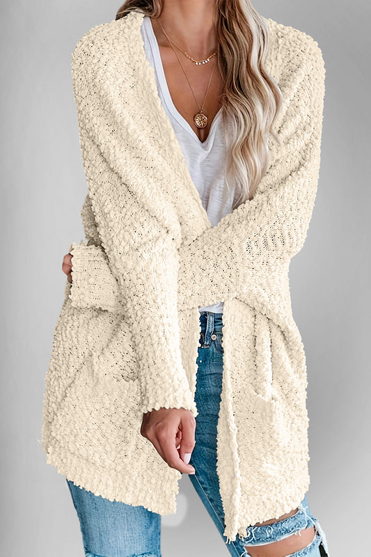 Pocketed Open Front Cardigan- 6 Colors (Cream, White, Black, Green, Rose, Pink)