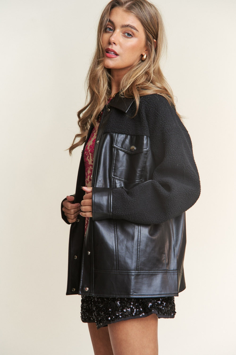 Vegan Leather Sherpa Lined Jacket