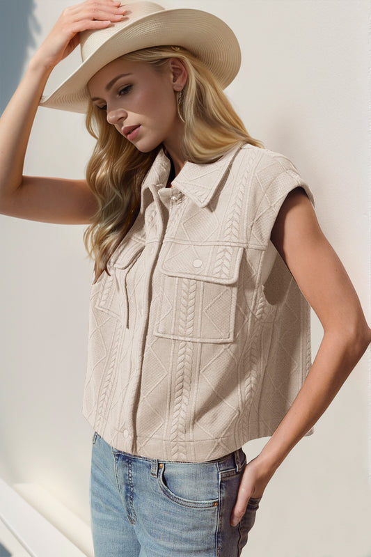 Snap Down Texture Crop Vest- Dust Storm